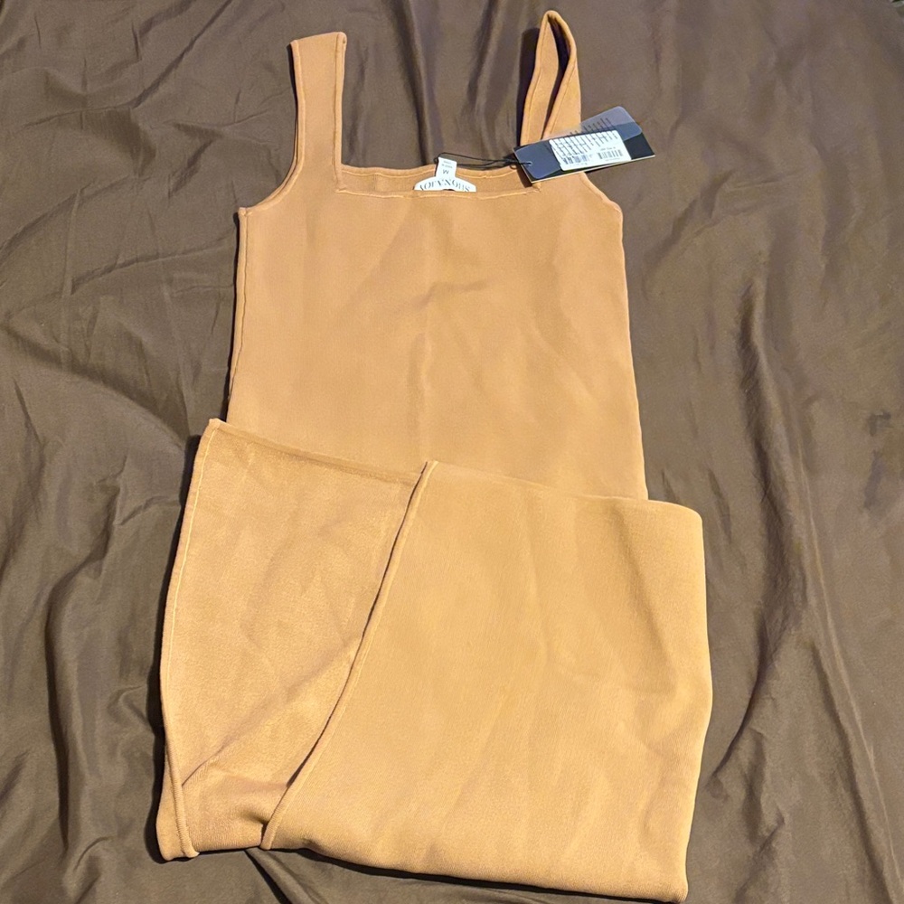 Shona Joy Asymmetrical Tan Dress